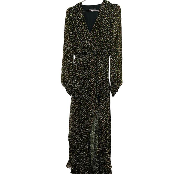 Caroline Constas Vivian Winter Rose 100% Silk V-Neck Ruffles Gown Size Small - Picture 4 of 16